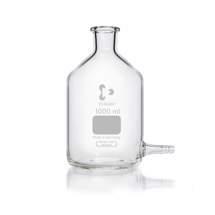 DURAN® 抽吸瓶（水平），非磨砂瓶颈，底部装有11 ml管道接头，不带塞子，1000 mL