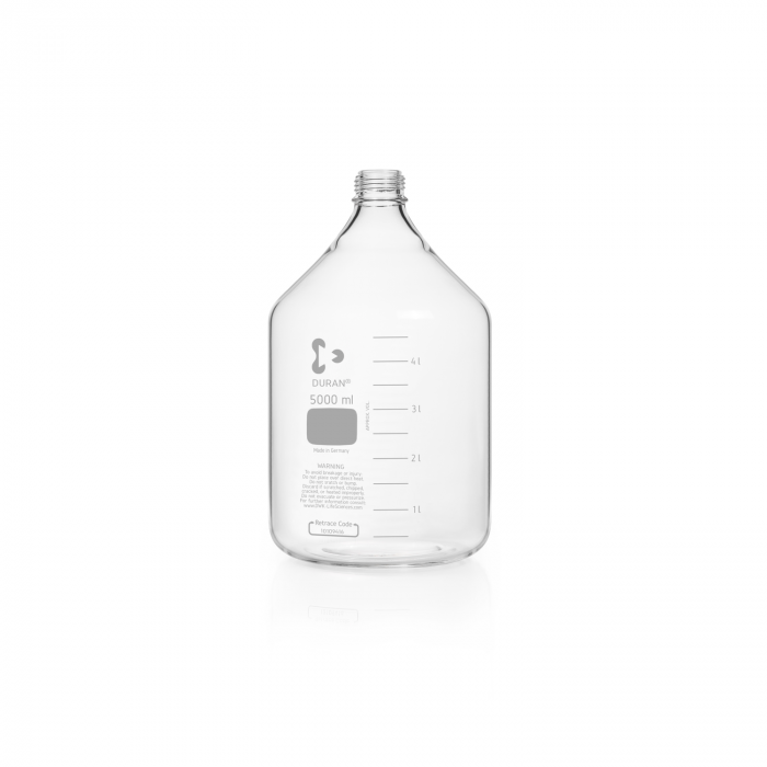 DURAN® 原装GL45透明实验室瓶，无螺旋盖和倾倒环，PP，蓝色，5000ml