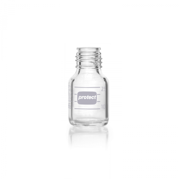 DURAN® protect GL 25 实验室瓶，透明，塑料安全涂层，无螺旋盖和倾倒环，25 mL