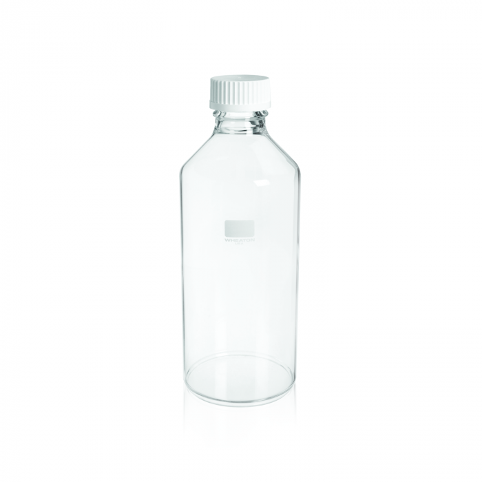 WHEATON® 滚轴瓶，带 45 毫米白色聚丙烯螺旋盖，1760 毫升