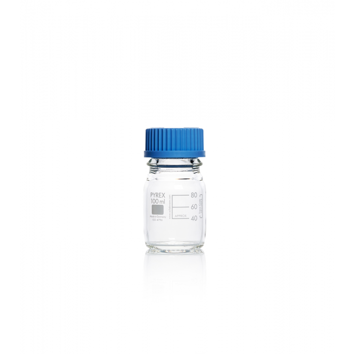PYREX®瓶，实验室培养基，GL 32，带盖和浇注环，透明 100 mL