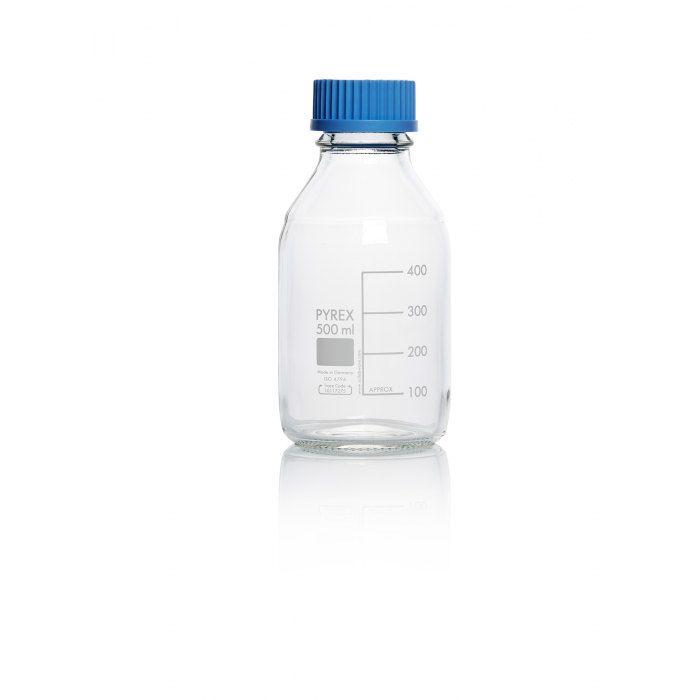 PYREX®瓶，实验室培养基，GL 32，带盖和浇注环，透明 500 mL