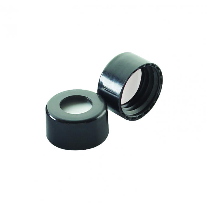 WHEATON® 9 mm ABC 螺旋盖，带红色 PTFE / 白色硅胶 / 红色 PTFE 内衬，黑色 PP