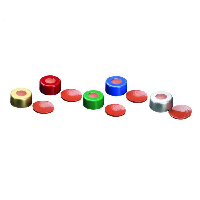 WHEATON® µL MicroLiter® 11 mm 压接密封件（带隔膜），聚四氟乙烯/红色橡胶，红色