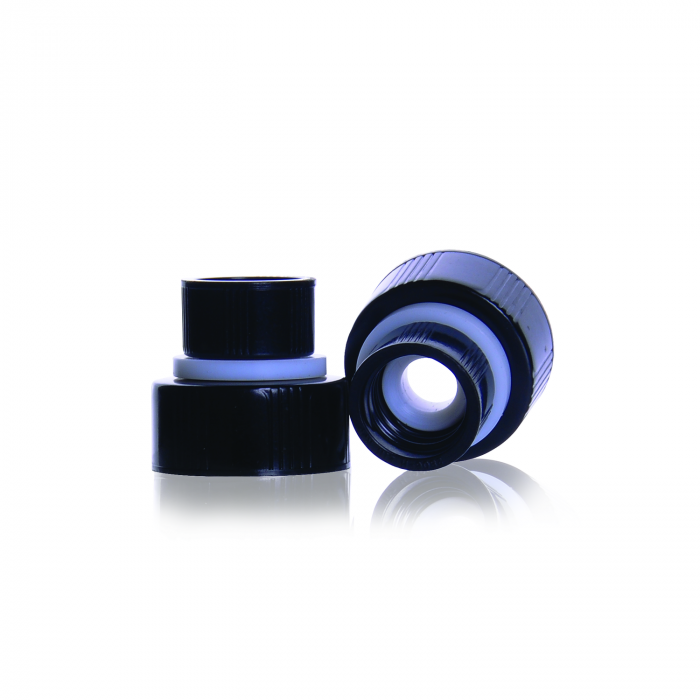 WHEATON® WHEATON CONNECTION® 螺纹连接器，带黑色酚醛盖帽，13-425 和 22-400