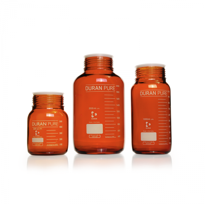 DURAN® PURE GLS 80® 瓶，广口，棕色，带保护盖，不带旋盖和倾倒环，3500 mL